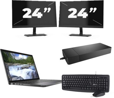 Dell Latitude 7410 - Intel Core i7-10e Generatie - 14 inch - 16GB RAM - 256GB SSD - Windows 11 Home + 2x 24 inch Monitor