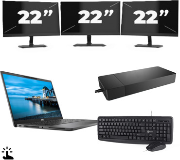 Dell Latitude 7420 - Intel Core i5-11e Generatie - 14 inch - Touch - 16GB RAM - 256GB SSD - Windows 11 Home + 3x 22 inch Monitor