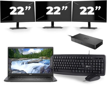 Dell Latitude 7420 - Intel Core i7-11e Generatie - 14 inch - 32GB RAM - 256GB SSD - Windows 11 Home + 3x 22 inch Monitor