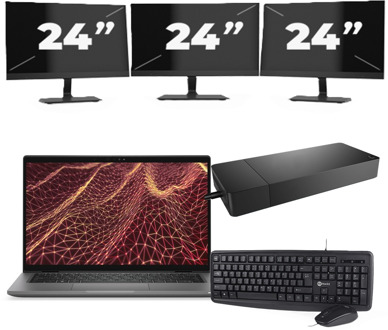 Dell Latitude 7430 - Intel Core i5-12e Generatie - 14 inch - 16GB RAM - 256GB SSD - Windows 11 Home + 3x 24 inch Monitor
