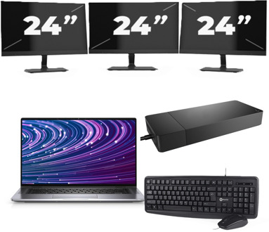 Dell Latitude 9520 - Intel Core i7-11e Generatie - 15 inch - 16GB RAM - 256GB SSD - Windows 11 Home + 3x 24 inch Monitor
