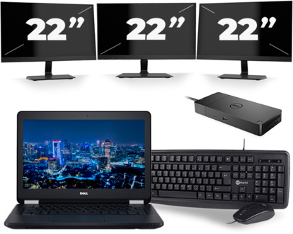 Dell Latitude E5270 - Intel Core i5-6e Generatie - 12 inch - 8GB RAM - 256GB SSD - Windows 11 + 3x 22 inch Monitor - small
