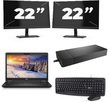 Dell Latitude E5490 - Intel Core i3-8e Generatie - 14 inch - 8GB RAM - 256GB SSD - Windows 11 Home + 2x 22 inch Monitor