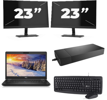 Dell Latitude E5490 - Intel Core i3-8e Generatie - 14 inch - 8GB RAM - 256GB SSD - Windows 11 Home + 2x 23 inch Monitor