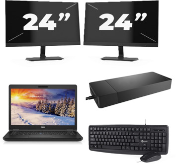 Dell Latitude E5490 - Intel Core i5-8e Generatie - 14 inch - 16GB RAM - 256GB SSD - Windows 11 Home + 2x 24 inch Monitor