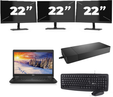 Dell Latitude E5490 - Intel Core i5-8e Generatie - 14 inch - 16GB RAM - 256GB SSD - Windows 11 Home + 3x 22 inch Monitor