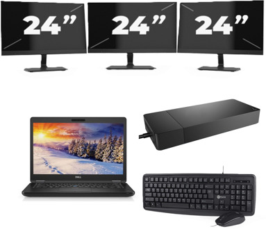 Dell Latitude E5490 - Intel Core i5-8e Generatie - 14 inch - 16GB RAM - 256GB SSD - Windows 11 Home + 3x 24 inch Monitor
