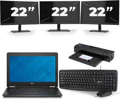 Dell Latitude E7240 - Intel Core i5-4e Generatie - 12 inch - 8GB RAM - 240GB SSD - Windows 10 Home + 3x 22 inch Monitor