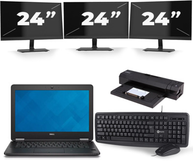 Dell Latitude E7240 - Intel Core i7-4e Generatie - 12 inch - 8GB RAM - 240GB SSD - Windows 10 Home + 3x 24 inch Monitor