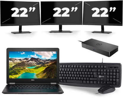Dell Latitude E7270 - Intel Core i5-6e Generatie - 12 inch - 8GB RAM - 256GB SSD - Windows 11 + 3x 22 inch Monitor - small