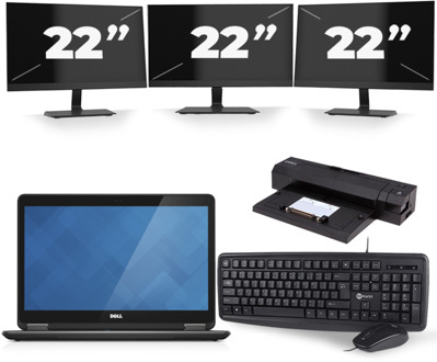 Dell Latitude E7440 - Intel Core i7-4e Generatie - 14 inch - 8GB RAM - 240GB SSD - Windows 11 + 3x 22 inch Monitor