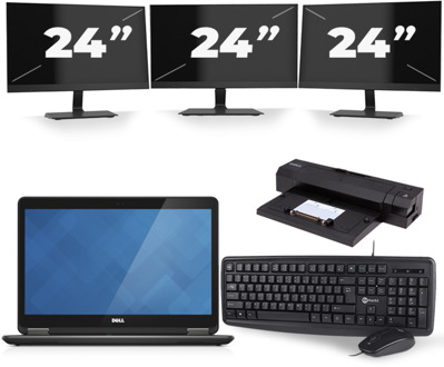 Dell Latitude E7440 - Intel Core i7-4e Generatie - 14 inch - 8GB RAM - 240GB SSD - Windows 11 + 3x 24 inch Monitor