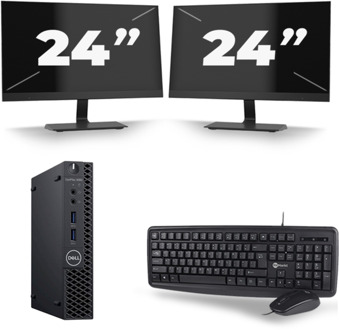 Dell Optiplex 3060 Micro USFF - Intel Core i5-8e Generatie - 8GB RAM - 256GB SSD - Windows 11 + 2x 24 inch Monitor Preto - small