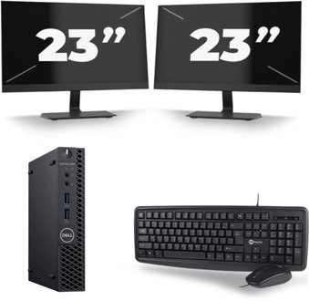 Dell Optiplex 3060 Micro USFF - Intel Core i7-8e Generatie - 8GB RAM - 256GB SSD - Windows 11 + 2x 23 inch Monitor Preto - small