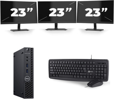 Dell Optiplex 3060 Micro USFF - Intel Core i7-8e Generatie - 8GB RAM - 256GB SSD - Windows 11 + 3x 23 inch Monitor Zwart - small
