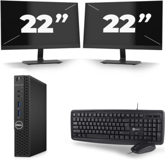 Dell Optiplex 3070 Micro USFF - Intel Core i5-9e Generatie - 8GB RAM - 256GB SSD - Windows 11 + 2x 22 inch Monitor