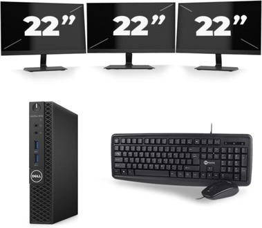 Dell OptiPlex 3070 Micro USFF - Intel Core i5-9e Generatie - 8GB RAM - 256GB SSD - Windows 11 + 3x 22 inch Monitor Preto - small