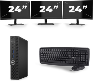 Dell Optiplex 3070 Micro USFF - Intel Core i5-9e Generatie - 8GB RAM - 256GB SSD - Windows 11 + 3x 24 inch Monitor