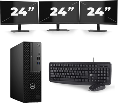 Dell Optiplex 3080 Micro USFF - Intel Core i5-10e Generatie - 8GB RAM - 256GB SSD - Windows 11 + 3x 24 inch Monitor