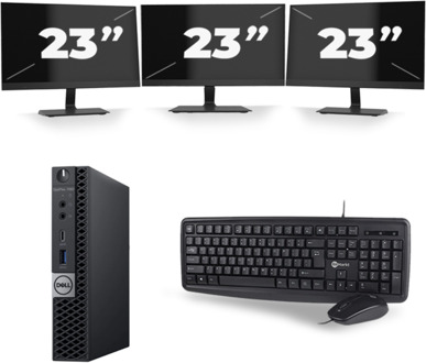 Dell Optiplex 7060 Micro USFF - Intel Core i5-8e Generatie - 8GB RAM - 256GB SSD - Windows 11 + 3x 23 inch Monitor