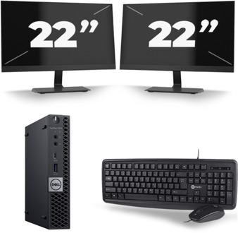 Dell Optiplex 7070 Micro USFF - Intel Core i5-9e Generatie - 8GB RAM - 256GB SSD - Windows 11 + 2x 22 inch Monitor Zwart - small