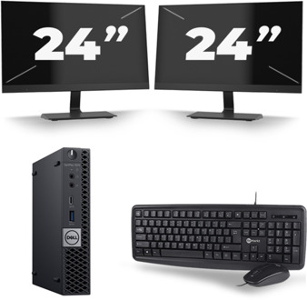 Dell Optiplex 7070 Micro USFF - Intel Core i5-9e Generatie - 8GB RAM - 256GB SSD - Windows 11 + 2x 24 inch Monitor Preto - small