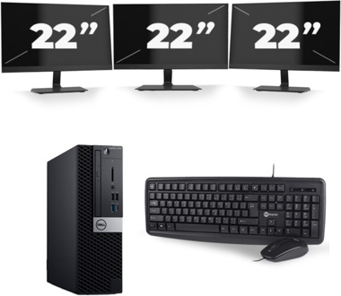 Dell OptiPlex 7070 SFF - Intel Core i5-9e Generatie - 8GB RAM - 256GB SSD - Windows 11 + 3x 22 inch Monitor - small