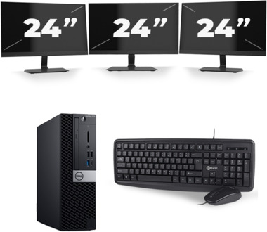 Dell OptiPlex 7070 SFF - Intel Core i5-9e Generatie - 8GB RAM - 256GB SSD - Windows 11 + 3x 24 inch Monitor - small