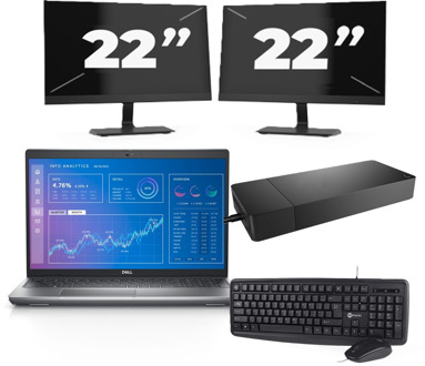 Dell Precision 3571 - Intel Core i5-12e Generatie - 15 inch - 16GB RAM - 256GB SSD - Windows 11 Home + 2x 22 inch Monitor