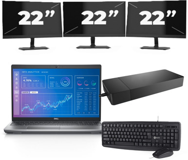 Dell Precision 3571 - Intel Core i5-12e Generatie - 15 inch - 16GB RAM - 256GB SSD - Windows 11 Home + 3x 22 inch Monitor