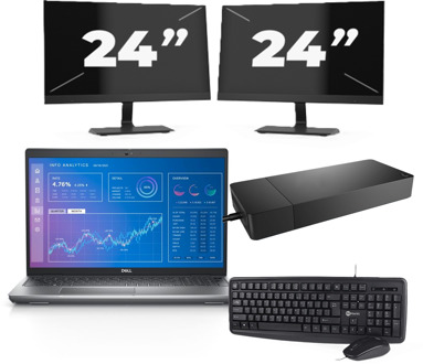 Dell Precision 3571 - Intel Core i5-12e Generatie - 15 inch - 8GB RAM - 256GB SSD - Windows 11 Home + 2x 24 inch Monitor