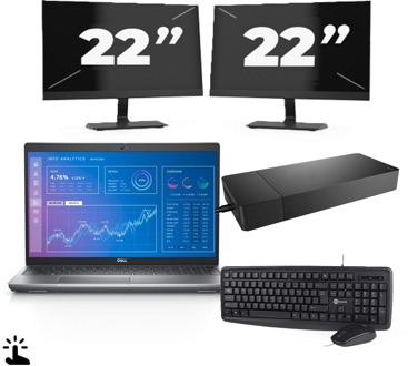 Dell Precision 3571 - Intel Core i5-12e Generatie - 15 inch - Touch - 16GB RAM - 256GB SSD - Windows 11 Home + 2x 22 inch Monitor