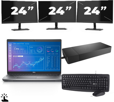 Dell Precision 3571 - Intel Core i5-12e Generatie - 15 inch - Touch - 16GB RAM - 256GB SSD - Windows 11 Home + 3x 24 inch Monitor