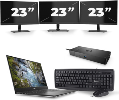 Dell Precision 5530 - Intel Core i7-8e Generatie - 15 inch - 16GB RAM - 256GB SSD - Windows 11 + 3x 23 inch Monitor