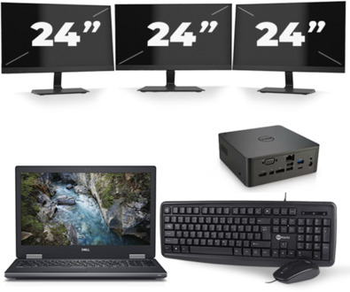 Dell Precision 7530 - Intel Core i7-8e Generatie - 15 inch - 16GB RAM - 256GB SSD - Windows 11 + 3x 24 inch Monitor