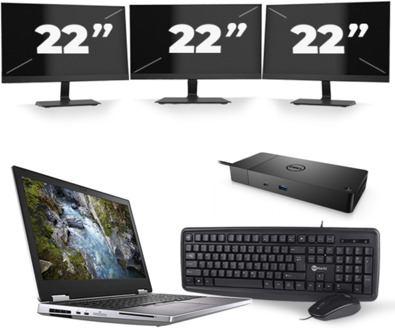 Dell Precision 7540 - Intel Core i7-9e Generatie - 15 inch - 16GB RAM - 256GB SSD - Windows 11 + 3x 22 inch Monitor