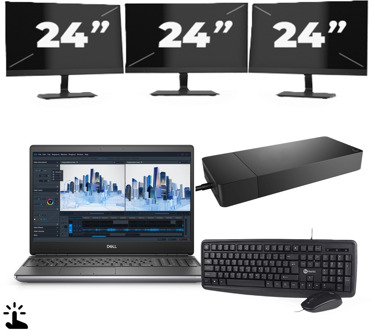 Dell Precision 7560 - Intel Core i7-11e Generatie - 15 inch - Touch - 16GB RAM - 256GB SSD - Windows 11 Home + 3x 24 inch Monitor