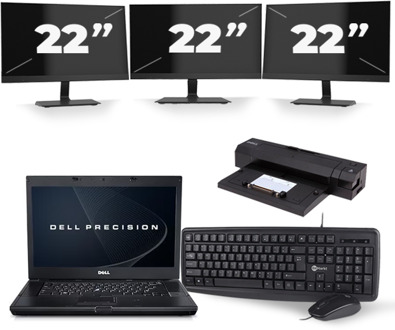 Dell Precision M4500 - Intel Core i7-1e Generatie - 15 inch - 8GB RAM - 240GB SSD - Windows 10 + 3x 22 inch Monitor