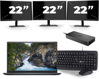 Dell Vostro 14 5410 - Intel Core i5-11e Generatie - 14 inch - 16GB RAM - 256GB SSD - Windows 11 + 3x 22 inch Monitor