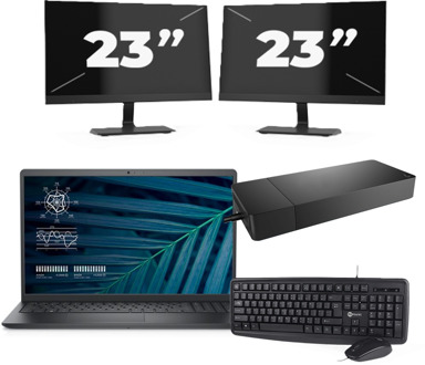 Dell Vostro 15 3510 - Intel Core i5-11e Generatie - 15 inch - 16GB RAM - 256GB SSD - Windows 11 Home + 2x 23 inch Monitor