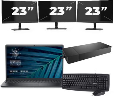 Dell Vostro 15 3510 - Intel Core i5-11e Generatie - 15 inch - 16GB RAM - 256GB SSD - Windows 11 Home + 3x 23 inch Monitor
