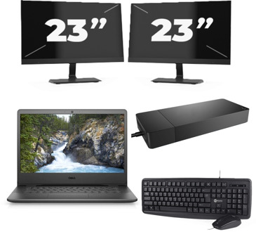 Dell Vostro 3400 - Intel Core i5-11e Generatie - 14 inch - 8GB RAM - 256GB SSD - Windows 11 Home + 2x 23 inch Monitor