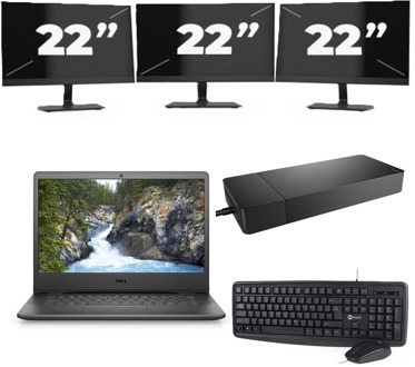 Dell Vostro 3400 - Intel Core i5-11e Generatie - 14 inch - 8GB RAM - 256GB SSD - Windows 11 Home + 3x 22 inch Monitor