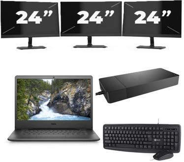 Dell Vostro 3400 - Intel Core i5-11e Generatie - 14 inch - 8GB RAM - 256GB SSD - Windows 11 Home + 3x 24 inch Monitor