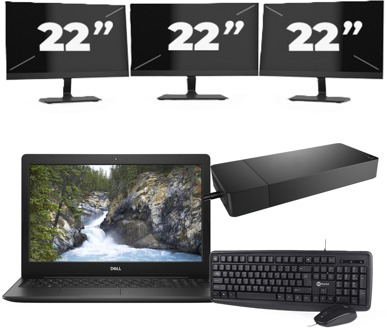 Dell Vostro 3580 - Intel Core i3-8e Generatie - 15 inch - 8GB RAM - 256GB SSD - Windows 11 Home + 3x 22 inch Monitor