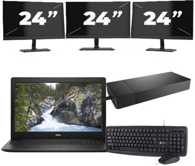 Dell Vostro 3580 - Intel Core i3-8e Generatie - 15 inch - 8GB RAM - 256GB SSD - Windows 11 Home + 3x 24 inch Monitor
