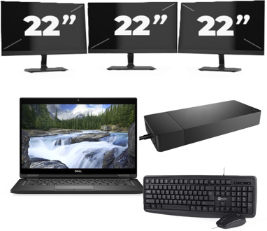 Dell XPS 13 7390 - Intel Core i7-10e Generatie - 13 inch - 16GB RAM - 256GB SSD - Windows 11 Home + 3x 22 inch Monitor