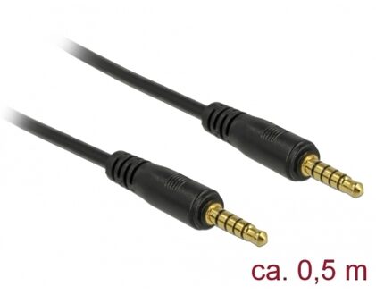 Delock 3,5mm Jack 5-polig stereo audio kabel / zwart - 0,50 meter