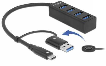 Delock 4-poorts USB 3.2 Gen 1 hub met USB Type-C of USB Type-A aansluiting USB-hub