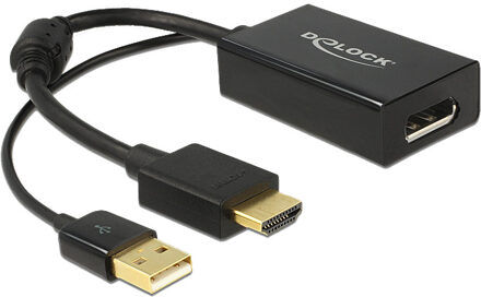 Delock 62667 HDMI / DisplayPort Adapter [1x HDMI-stekker - 1x DisplayPort bus] Zwart Vergulde steekcontacten, Met Ferrietkern 25.00 cm